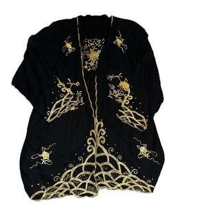 Vintage Black and Gold Rayon Floral Brocade whimsy goth fairy art deco kimono